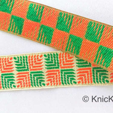 Orange And Green Jacquard Trim, Approx 34mm Wide, Decorative Trim